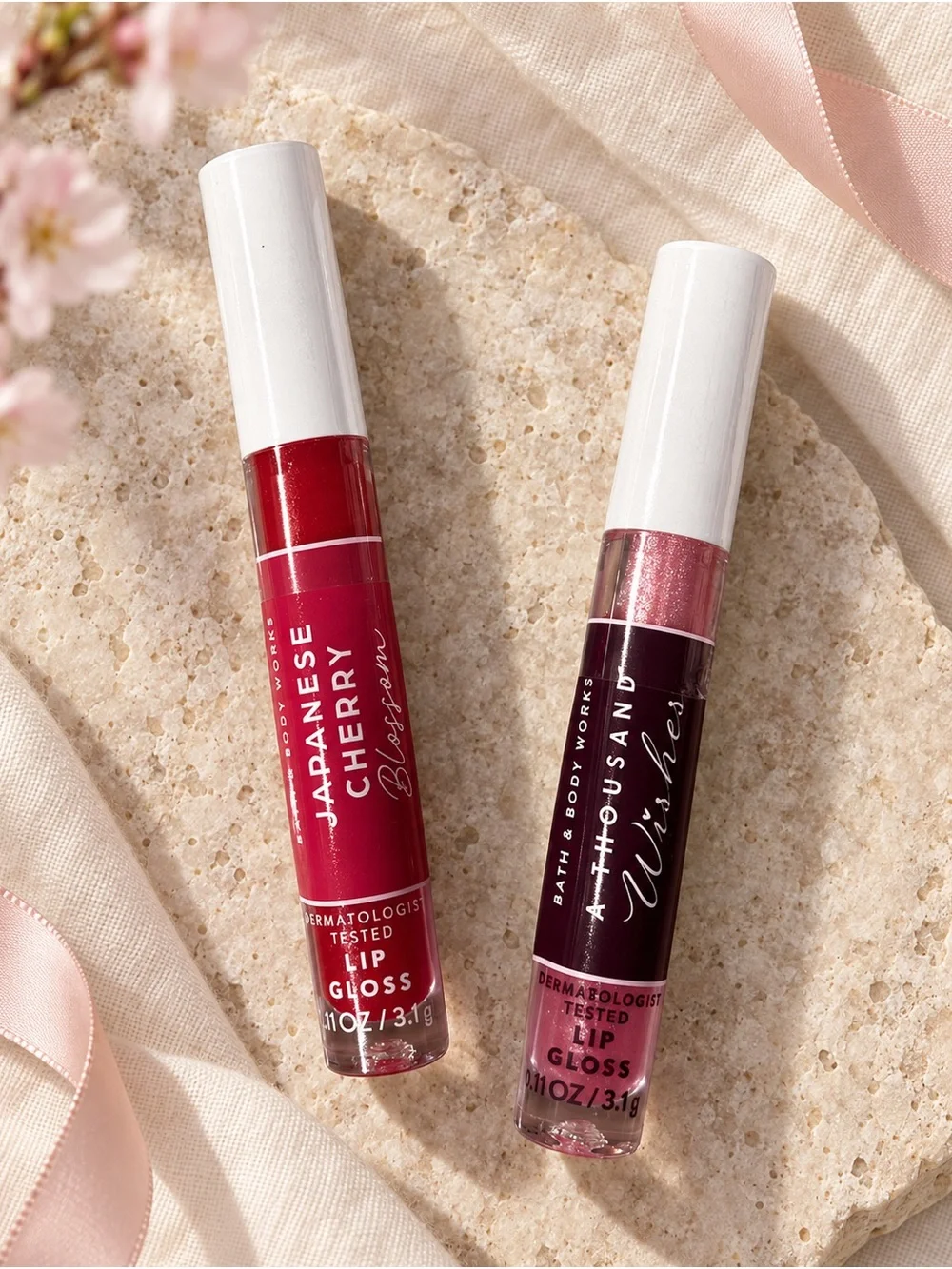 Bath & Body Works Lip Gloss Set Japanese Cherry Blossom & A Thousand Wishes